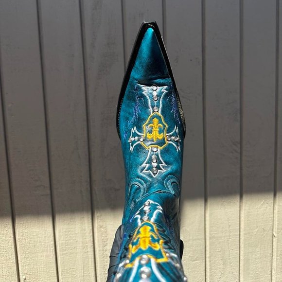 #7 - Turquoise Blue Western Leather Boot with Chinela Details, Style Model 5001 - Picture 4 of 5